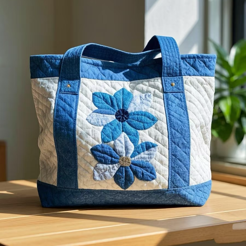Floral Patchwork Denim Tote Bag
