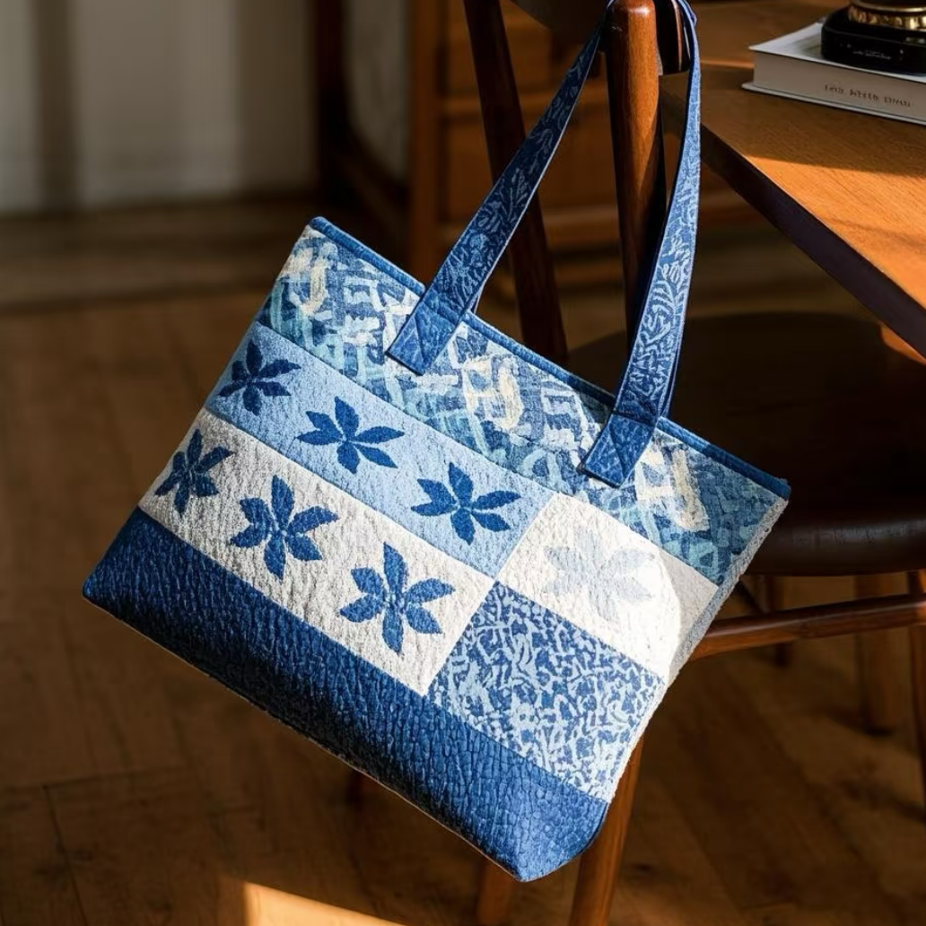 Floral Patchwork Denim Tote Bag